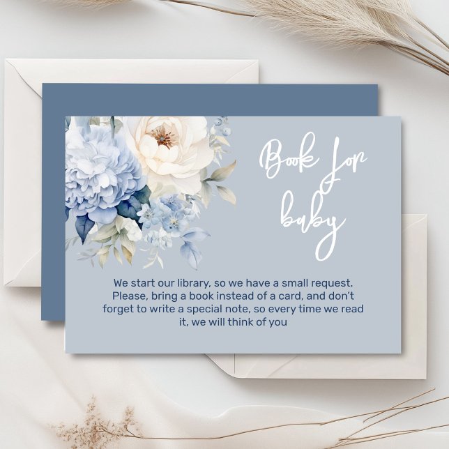D'accompagnement Carte de baby shower floral bleu et blanc poussiér (Dusty blue and beige watercolor peonies floral baby shower invitation, gender neutral)