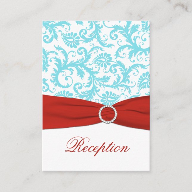 D'accompagnement Carte de boîtier Aqua, White et Red Damask (Devant)