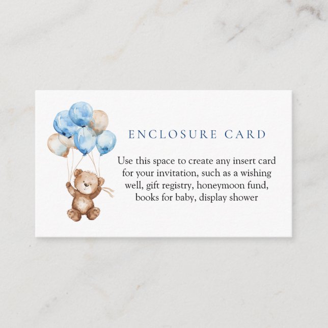 D'accompagnement Carte de boîtier Baby shower Ours Bleu Teddy (Devant)