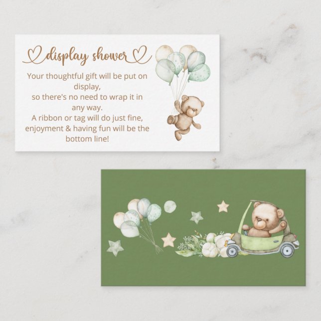 D'accompagnement Carte de boîtier Baby shower pour bébé ours en pel (Devant / Derrière)