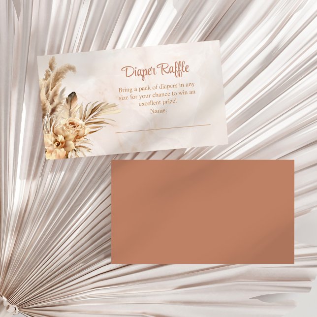 D'accompagnement Carte de boîtier de broyeur à broche à gazon Pampa (Pampas Grass Orchid Diaper Raffle Enclosure Card on a white dry palm leaf.)