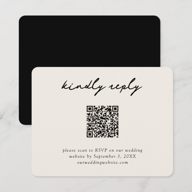 D'accompagnement Carte de boîtier de code QR CRÈME et noir RSVP (Devant / Derrière)