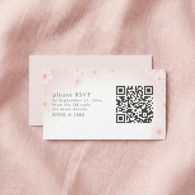 D'accompagnement Carte de boîtier de code QR RSVP RSVP Soft Cherry  (Soft Cherry Blossom RSVP QR Code Enclosure Card.)