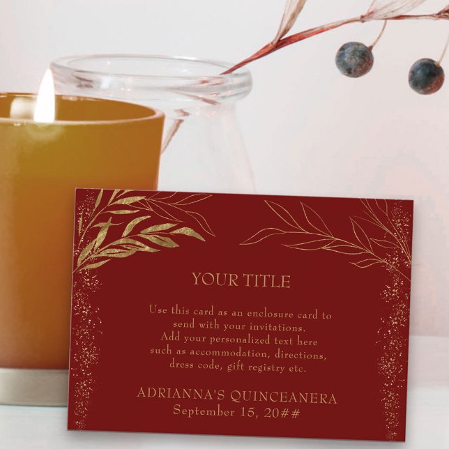 D'accompagnement Carte de boîtier de réception personnalisée à feui (Quinceanera reception card in red and gold, from my Gold Leaf Collection
)