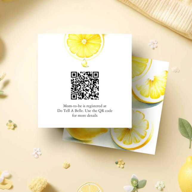 D'accompagnement Carte de boîtier du registre de Baby shower citron (lemon baby shower invitation insert card with QR code watercolor citrus in shades of yellow.)