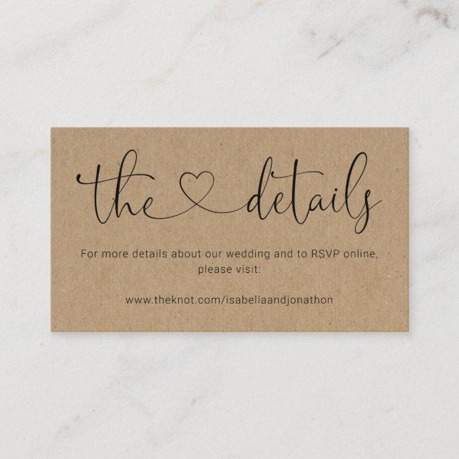 D'accompagnement Carte de boîtier du site mariage - Rustic Kraft (Devant)