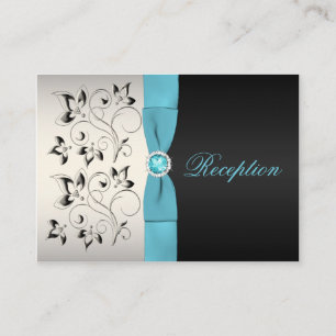 D'accompagnement Carte de boîtier en argent, Aqua et Floral noir