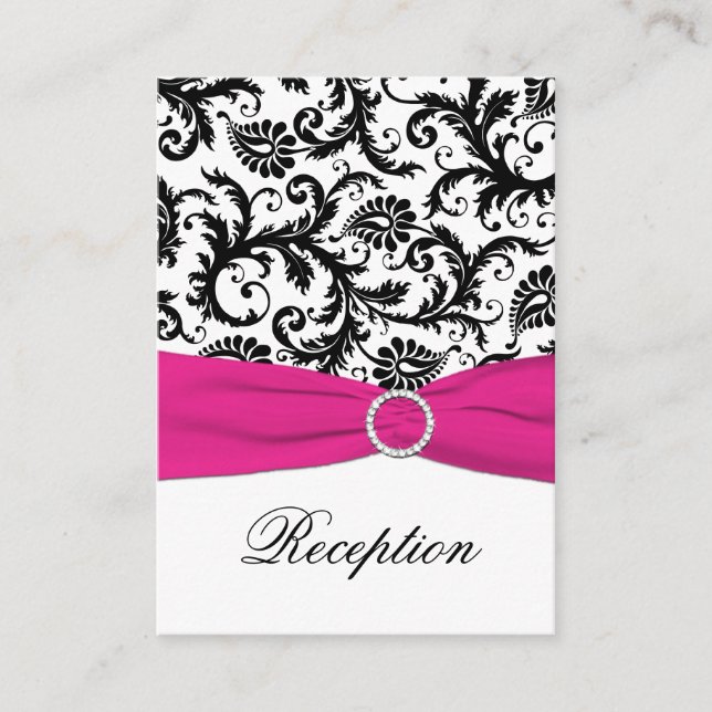 D'accompagnement Carte de boîtier en noir, blanc et Fuchsia Damask (Devant)