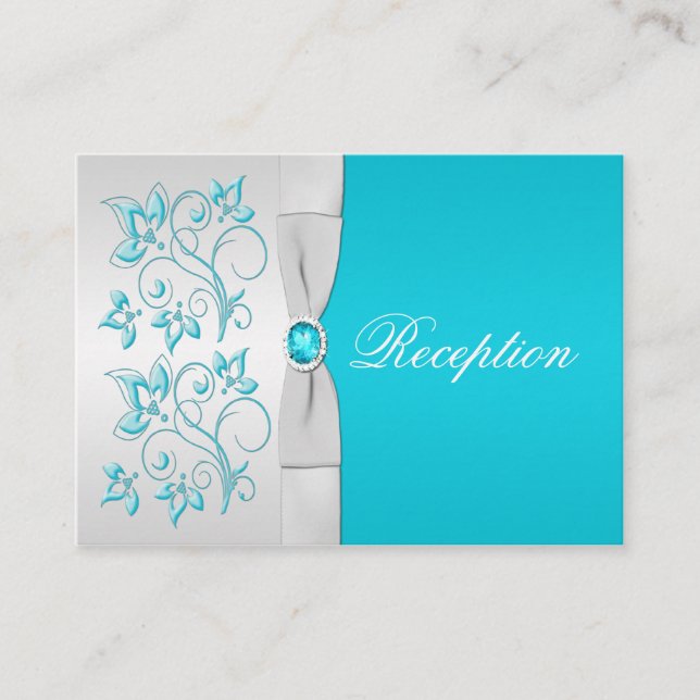 D'accompagnement Carte de boîtier florale Turquoise et Argent (Devant)