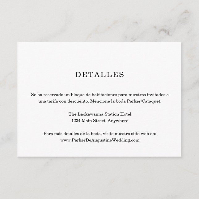 D'accompagnement Carte de boîtier Informations / Détails Espagnol (Devant)