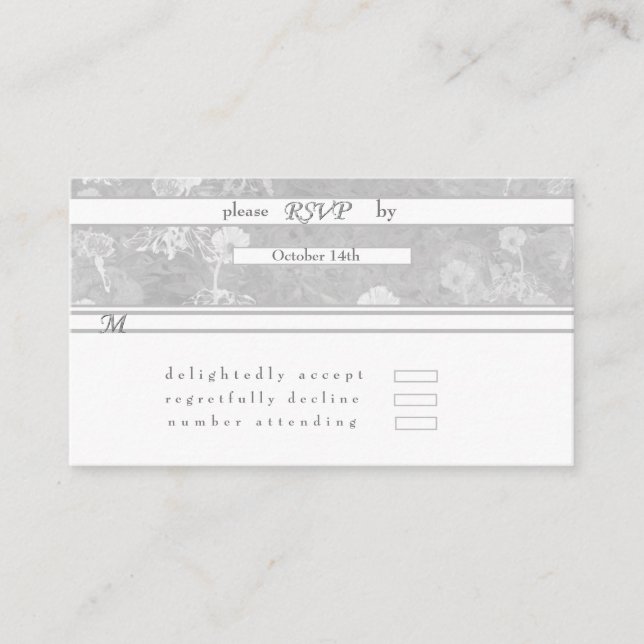 D'accompagnement Carte de boîtier Mariage floral argenté RSVP (Devant)