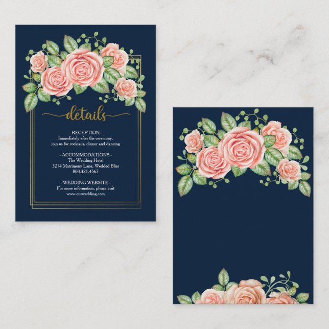 D'accompagnement Carte de boîtier Mariage floral bleu bleu marine (Devant / Derrière)