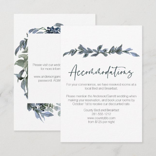 D'accompagnement Carte de boîtier Mariage floral vert argent Sage (Devant / Derrière)