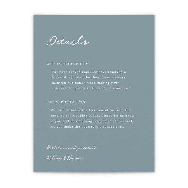D'accompagnement Carte de boîtier Mariage Pensacola (Pensacola Wedding Enclosure Card in Dusty Blue)
