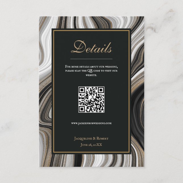 D'accompagnement Carte de boîtier Mariage QR Code en marbre noir et (Devant)