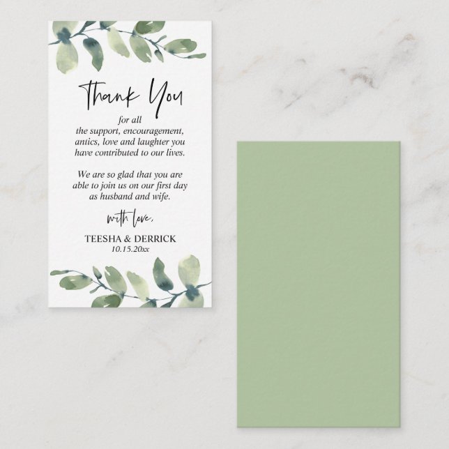 D'accompagnement Carte de boîtier Merci Mariage verdoyante (Devant / Derrière)