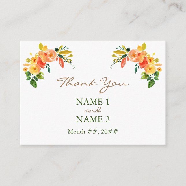 D'accompagnement Carte de boîtier Merci orange floral Aquarelle (Devant)