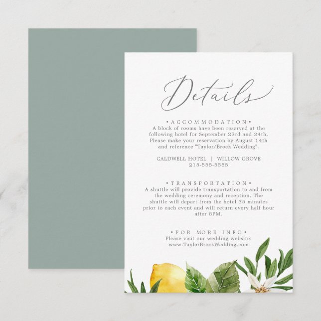 D'accompagnement Carte de boîtier moderne Lemon Garden Détails (Devant / Derrière)