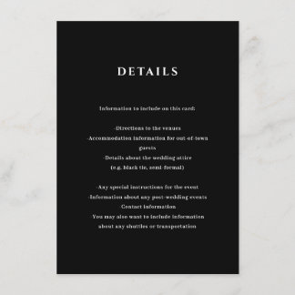D'accompagnement Carte de boîtier pour les détails du Mariage noir