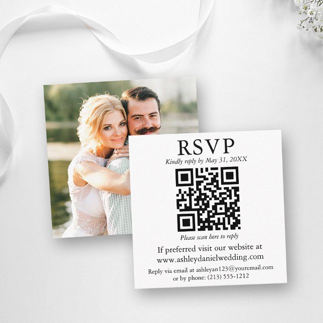 D'accompagnement Carte de boîtier RSVP pour mariage photo QR modern (Customize to change text size or text style.)