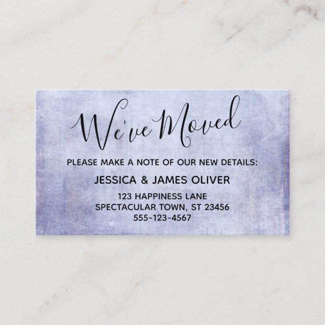 D'accompagnement Carte de boîtier Soft Purple Grunge "We have Moved (Devant)