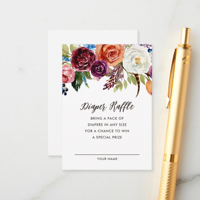 D'accompagnement Carte de carafe de Baby shower de fleurs Boho d'au (Devant/Arrière en situation)