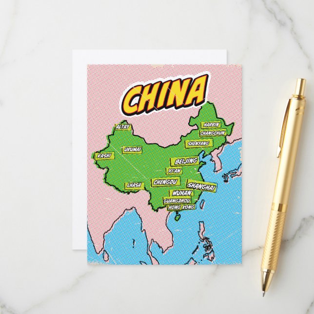 D'accompagnement Carte de Chine illustrée dans le style Pop Art (Devant/Arrière en situation)