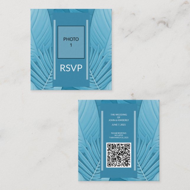 D'accompagnement Carte de code QR pour boîtier de Mariage Turquoise (Devant / Derrière)