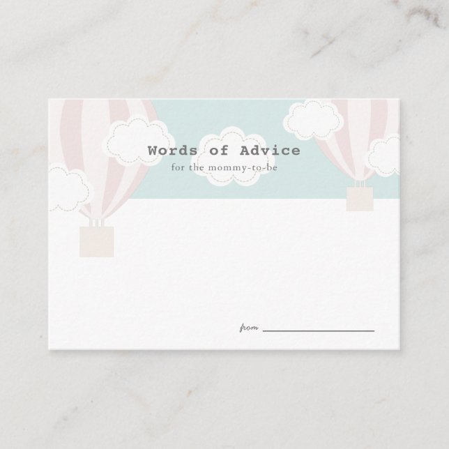 D'accompagnement Carte de conseil Baby shower de ballon à air chaud (Devant)