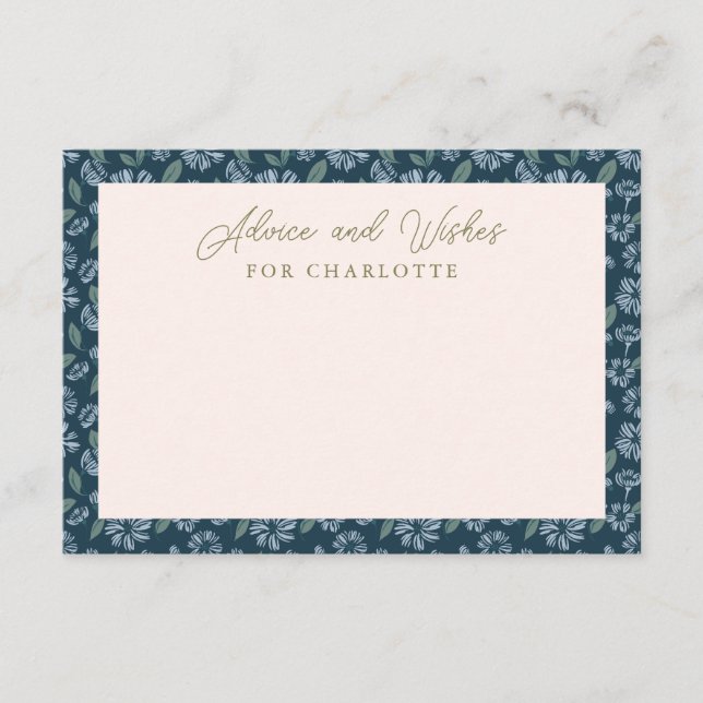 D'accompagnement Carte de conseil Baby shower floral bleu marine (Devant)