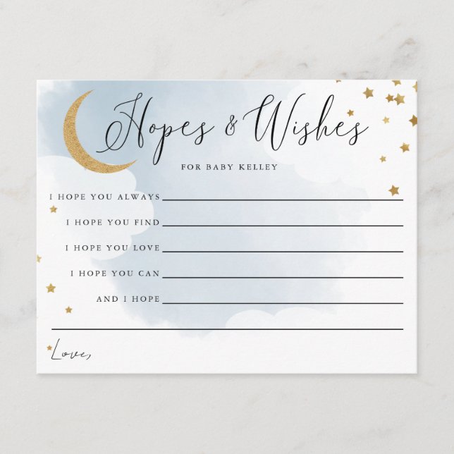 D'accompagnement Carte de conseils pour Baby Shower Gold Moon et St (Devant)