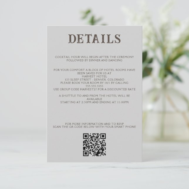 D'accompagnement Carte de couple de plage avec QR Code et détails (Debout devant)