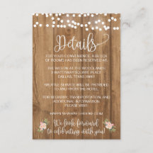 Carte de détail Rustic Pink Floral et Wood Mariage