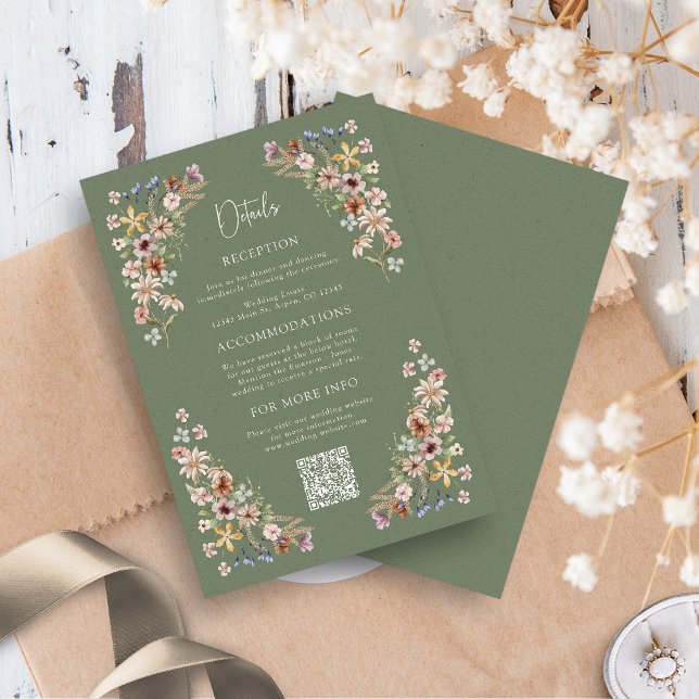 D'accompagnement Carte de détails Boho Sage (Boho Sage Green Wildflower Detail Card QR Code by Painted Paperie
)