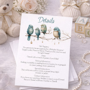 D'accompagnement Carte de détails de Baby Shower Thème Oiseaux Mign