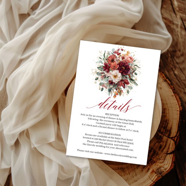 D'accompagnement Carte de détails de fleurs et de verdure automnale (Burgundy Boho Autumn Flowers Greenery Details Card

)