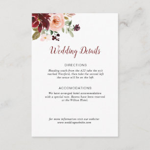 D'accompagnement carte de détails de la mariage florale bordeaux