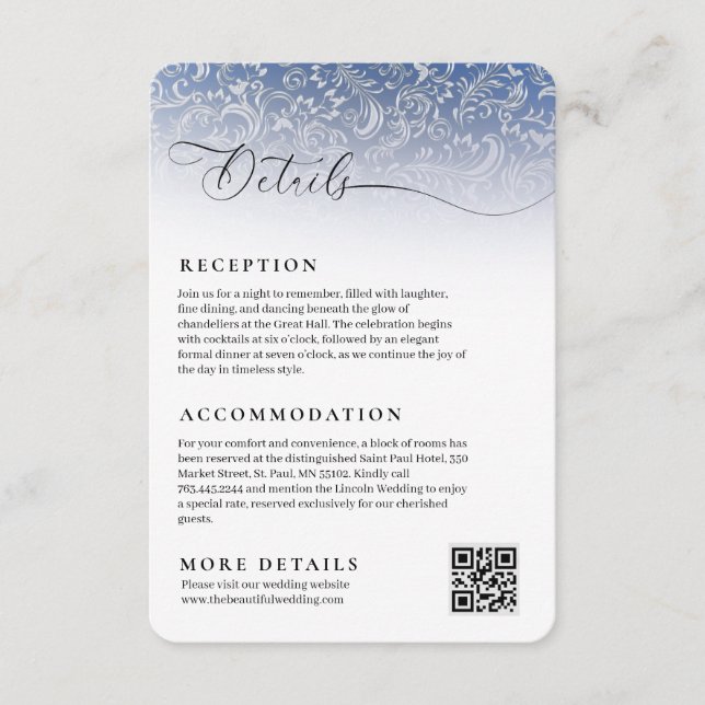 D'accompagnement Carte de détails de la réception Navy Blue Mariage (Devant)