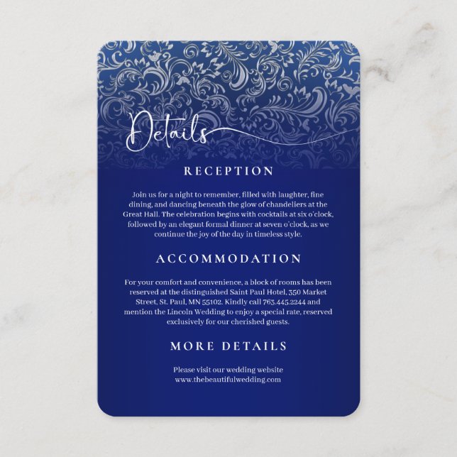 D'accompagnement Carte de détails de la réception Navy Blue Mariage (Devant)