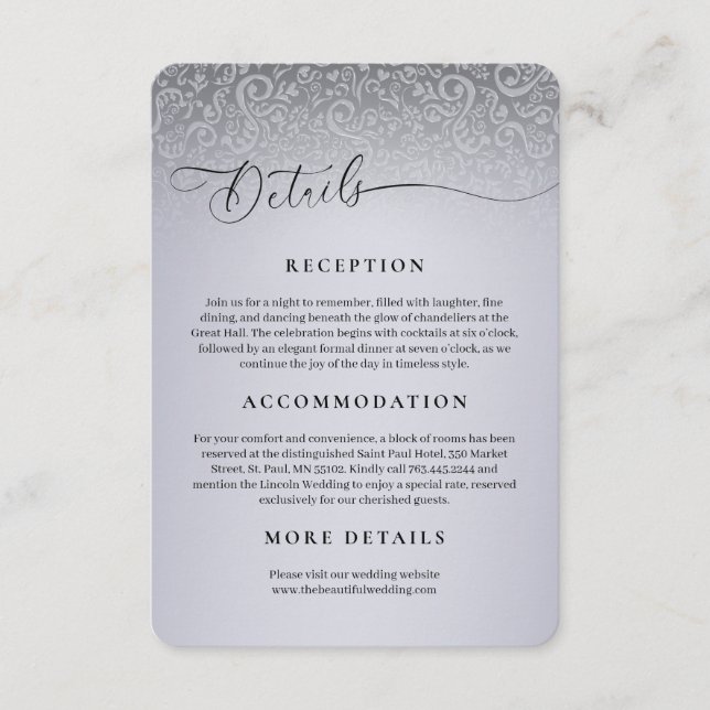 D'accompagnement Carte de détails de la réception Silver Mariage da (Devant)