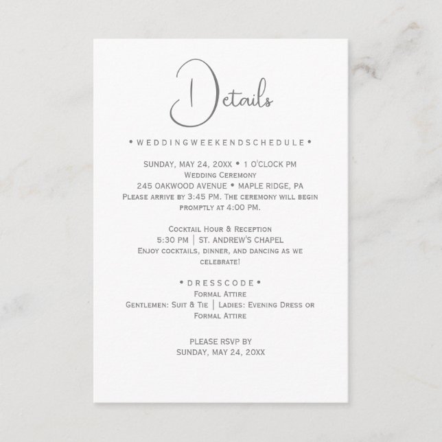 D'accompagnement Carte de détails de mariage à calligraphie argenté (Devant)