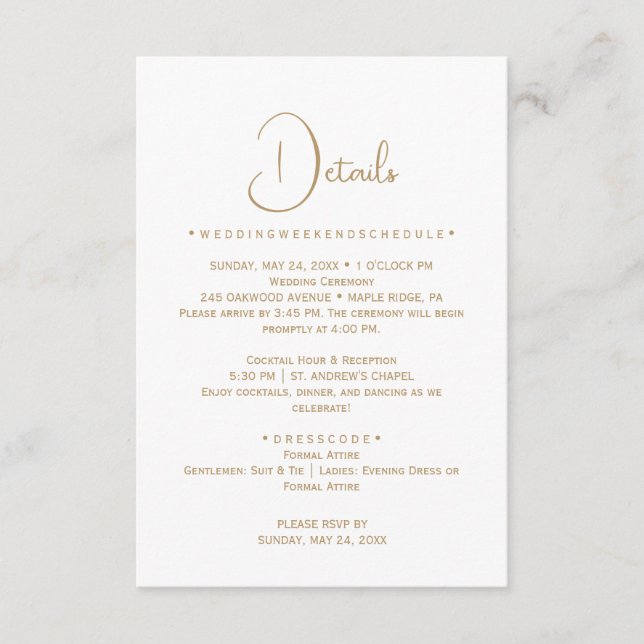 D'accompagnement Carte de détails de mariage à calligraphie dorée (Devant)