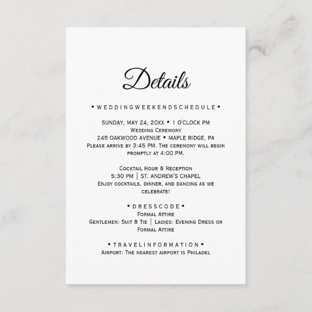 D'accompagnement Carte de détails de mariage à calligraphie noire (Devant)