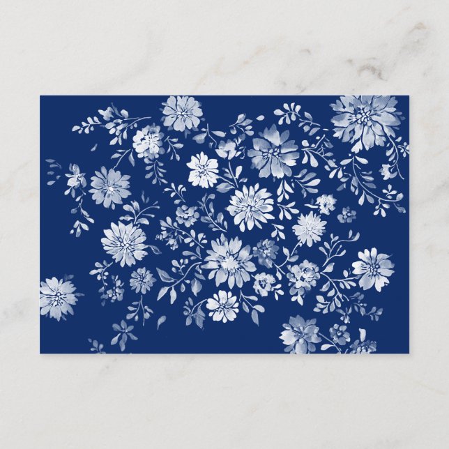 D'accompagnement Carte de détails de mariage à code QR floral bleu  (Dos)
