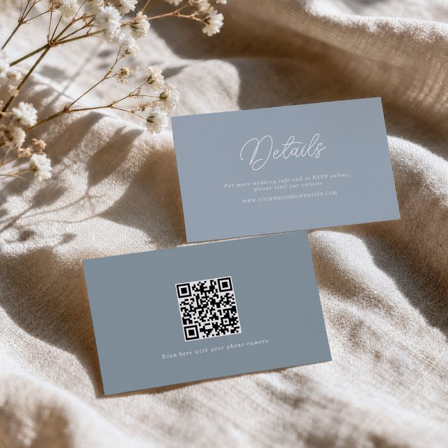 D'accompagnement Carte de détails de mariage à code QR minimal bleu (Créateur téléchargé)