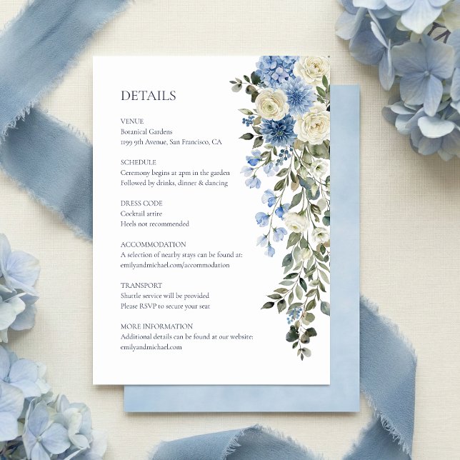 D'accompagnement Carte de détails de mariage à fleurs bleues (Créateur téléchargé)