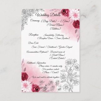 D'accompagnement Carte de détails de mariage à fleurs roses | Éléga