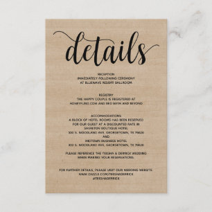 D'accompagnement Carte de détails de mariage à la ferme rustique