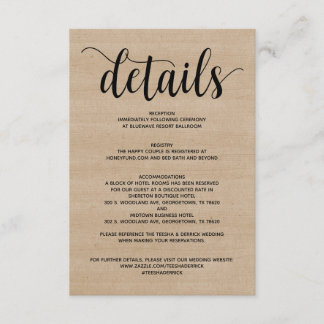 D'accompagnement Carte de détails de mariage à la ferme rustique