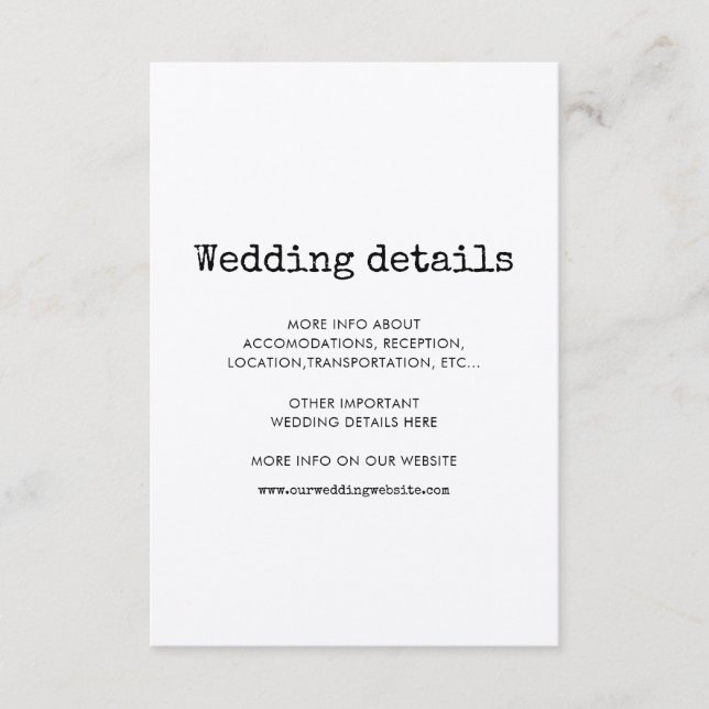 D'accompagnement Carte de détails de mariage à la machine à écrire  (Devant)